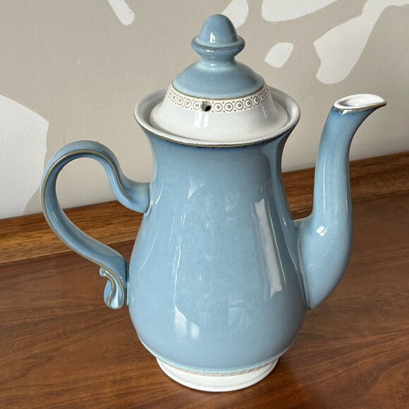 Denby Langley Castile Coffee Pot with Lid Stoneware Blue & White England Vintage - Picture 4 of 17